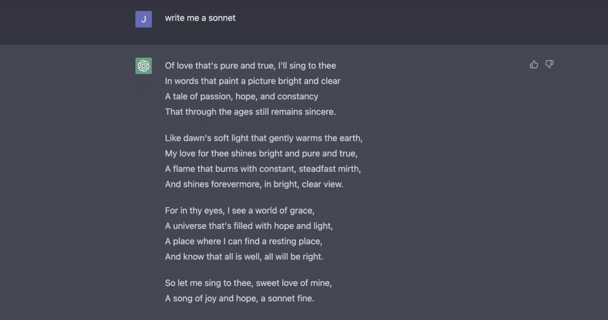 ChatGPT prompt engineering to create a generic sonnet