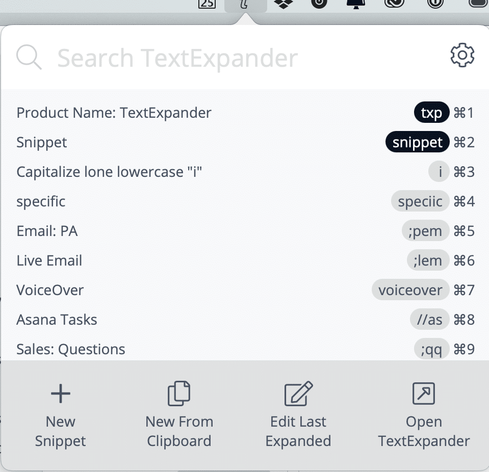 TextExpander menu bar icon options